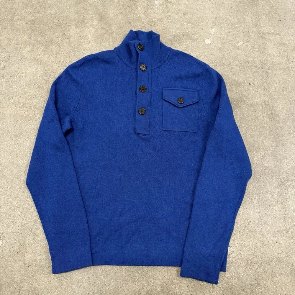 BANANA REPUBLIC MERINO WOOL QUARTER ZIP MOCK NECK SWEATER BLUE MEDIUM